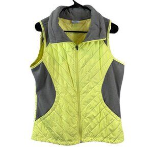 Columbia Women's Gray & Lime Green Quilted Puffer Full Zip Collared Vest Jacket